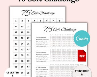 Editable 75 Day Challenge Planner. 75 Soft Challenge Printable. 75 Day Fitness Journal. 75 Medium Challenge Tracker. Printable. Canva. PDF.