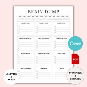 ADHD Brain Dump Planner: To-Do List, Priority Matrix (Canva & PDF Digital Download)