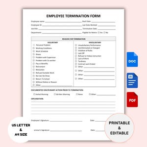 Mitarbeiterkündigungsformular zum Ausdrucken | Bearbeitbare Vorlage für die Mitarbeiterkündigung | Mitarbeiter Ausstiegsformular | HR-Beendigung Mitarbeiter Form Word