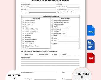 Employee Termination Form Template: Editable HR Offboarding (Word, PDF, Google Docs)
