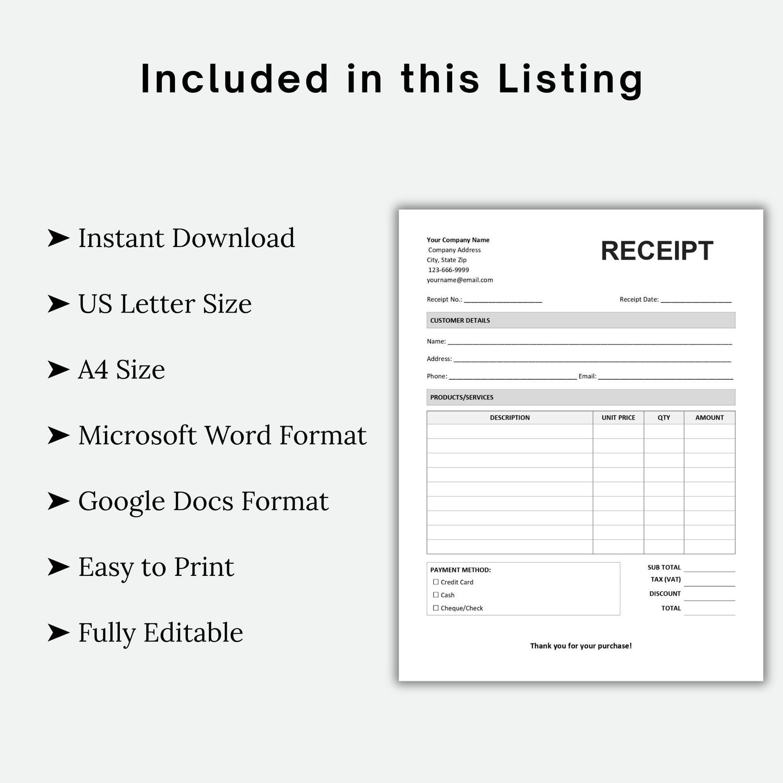 Editable Receipt Template: Small Business Order Form (google Docs/word ...