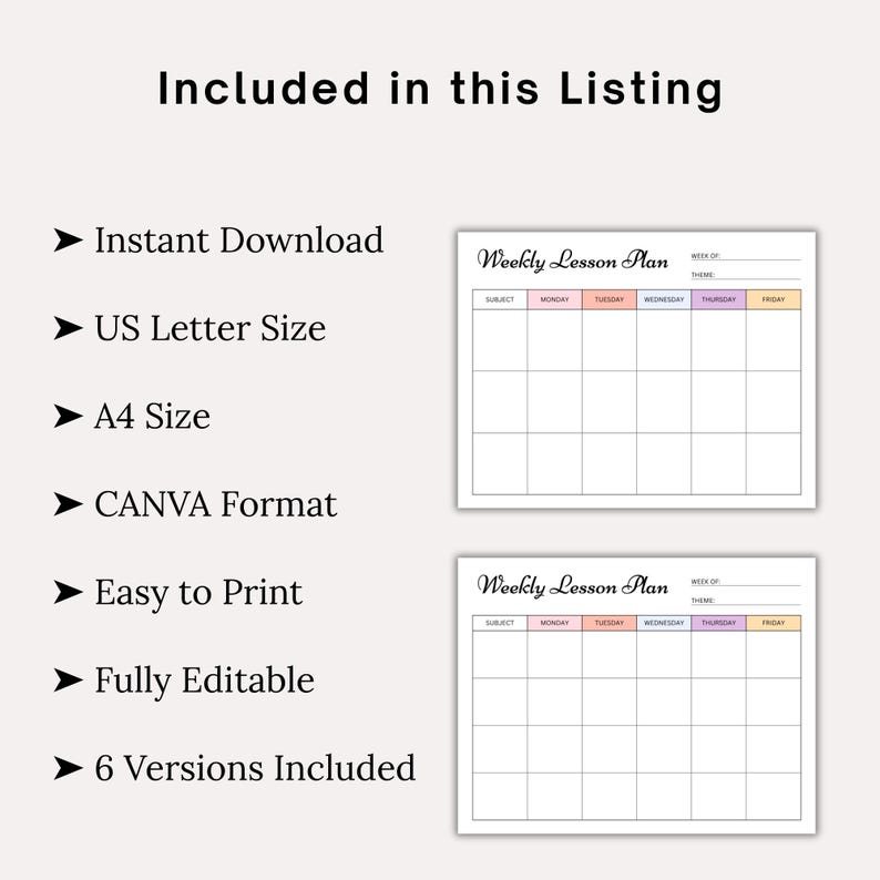 Weekly Lesson Plan Template: Printable Teacher Planner (PDF & Canva ...