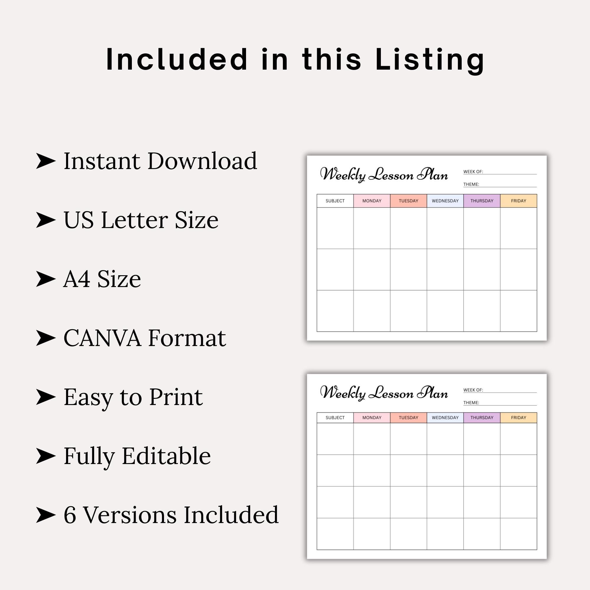 Weekly Lesson Plan Template: Printable Teacher Planner (PDF & Canva ...