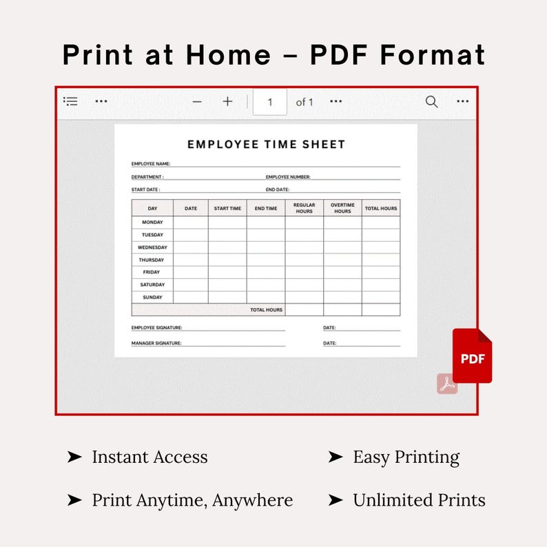 Weekly Employee Time Sheet Log Printable | Small Business Timecard ...