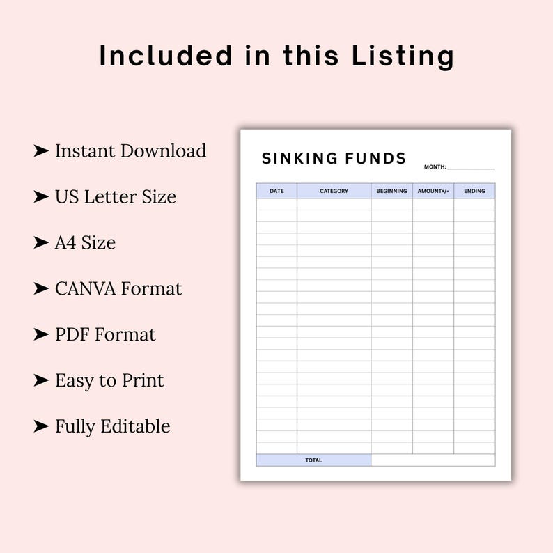Sinking Funds Tracker Printable, Sinking Fund Envelopes, Editable ...