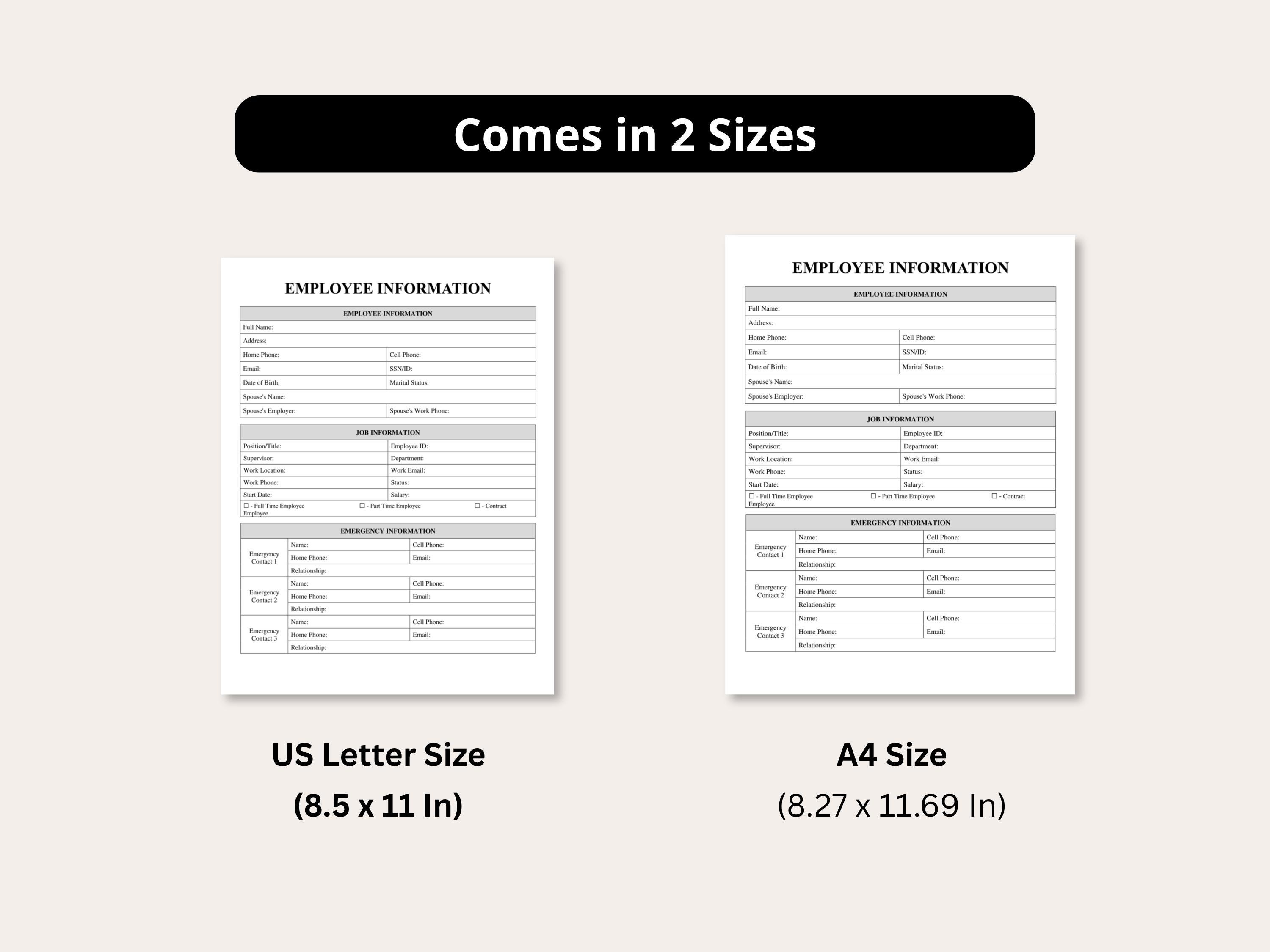 Editable Employee Information Form, New Hire Paperwork, Employee ...