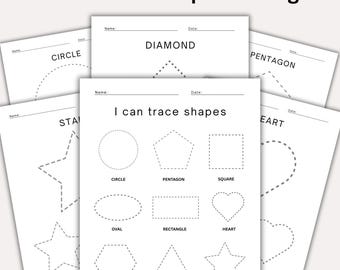 Preschool Shape Tracing Worksheets, Printable Basic Shapes Practice, Kindergarten Homeschool Activity, PDF Download