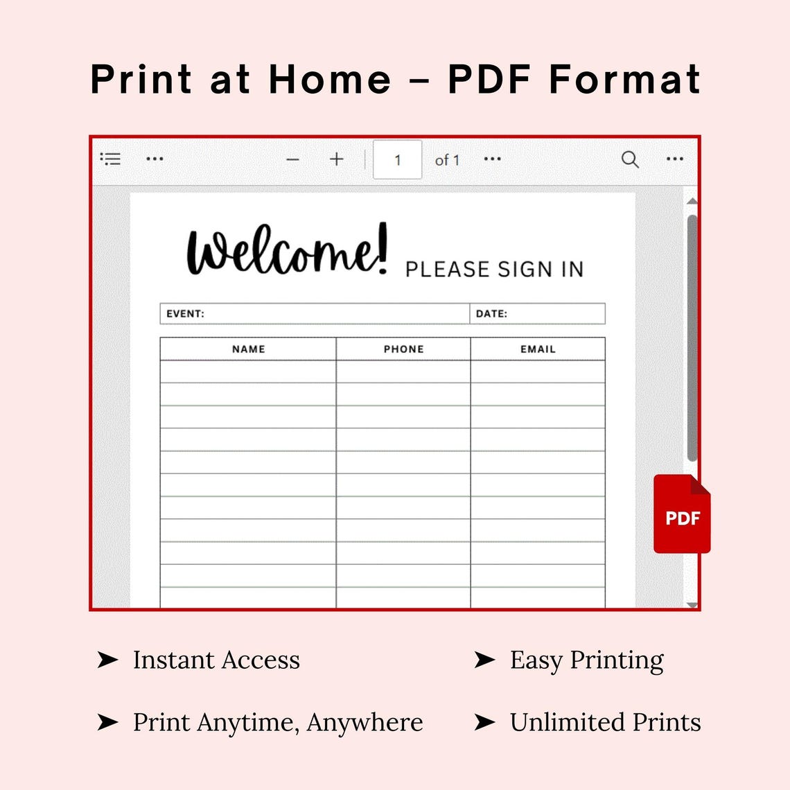 Printable Event Sign in Sheet | Open House Sign in Sheet Template ...