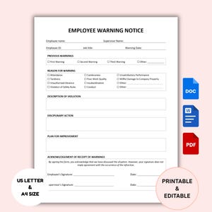 Employee Warning Notice Template: HR Employee Discipline Forms (PDF, Word, Google Docs)