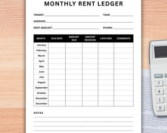 Rent Payment Ledger Printable, Rental Payment Tracker and Landlord Rent Log, Tenant Payment Record & PDF Download