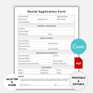Editable Rental Application Template: Printable Landlord Form (Canva, PDF)