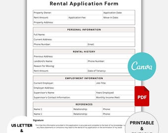 Bearbeitbare Mietanwendungsvorlage: Druckbares Wohnungsherrn-Formular (Canva, PDF)