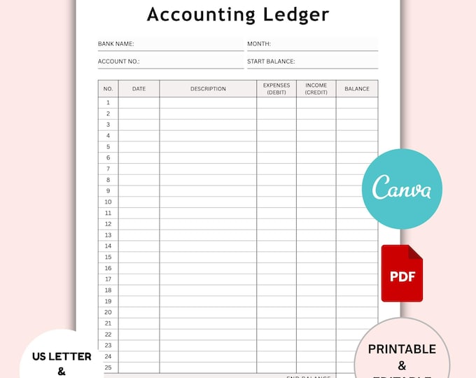 Printable Accounting Ledger General Ledger Sheet, Money Tracker and ...