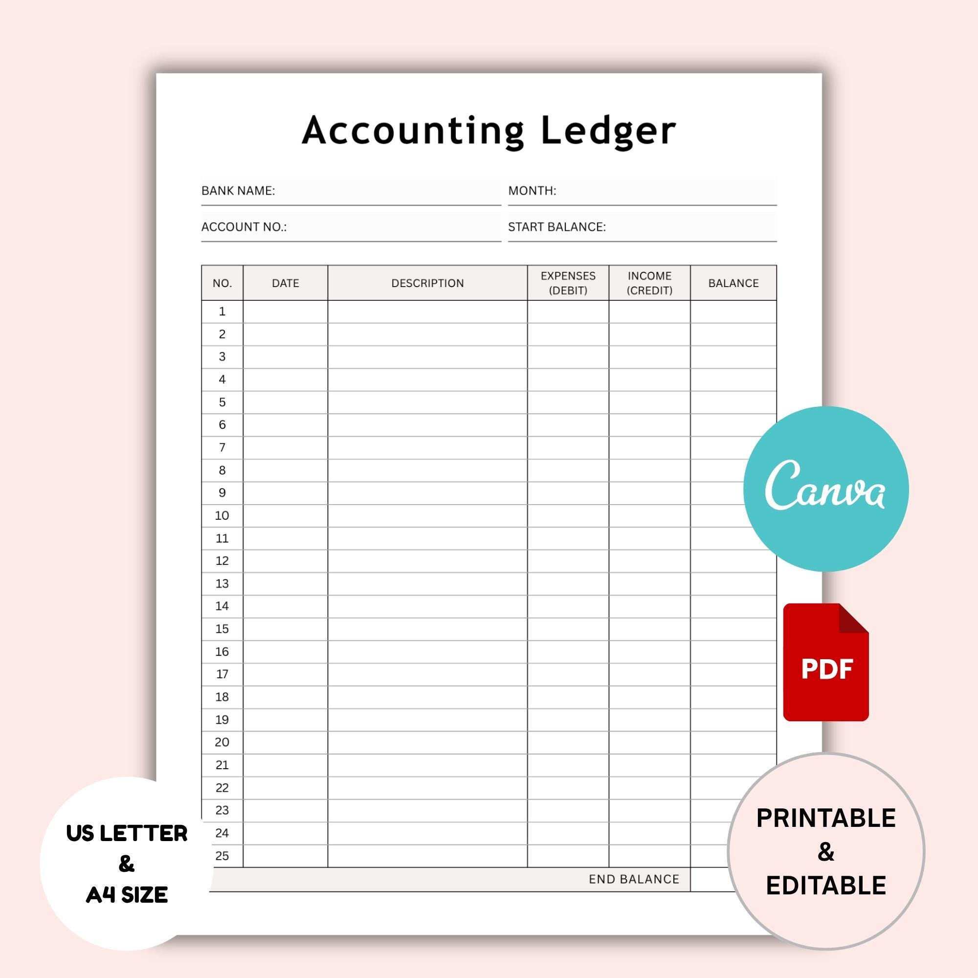 印刷可能な会計元帳、総勘定元帳シート、お金の追跡と経費の追跡、中小企業、中小企業の簿記に最適 - Etsy 日本
