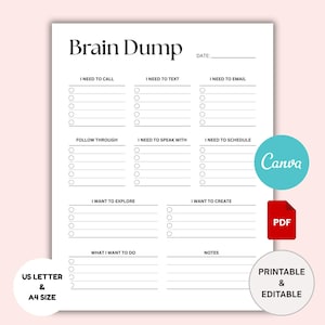 Editable ADHD Brain Dump Printable | ADHD Daily Planner | To Do List Template | Productivity Planner | Thought Organizer Digital Download