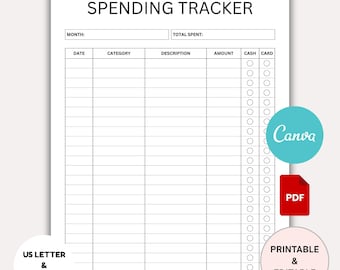 Printable Spending Tracker, Expense tracker, spending sheet, purchase log, Personal Finance Planner, Daily Spending sheet, business expense