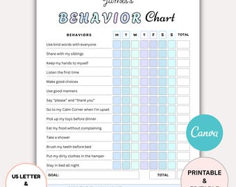 Könnte beinhalten: Ein druckbares Verhaltensdiagramm mit dem Titel "James's Behavior Chart". Das Diagramm enthält eine Liste von Verhaltensweisen und ein Raster zur Verfolgung des täglichen Fortschritts. Verfügbar im A4-Format. Die Belohnung ist "Pick the Family Movie".