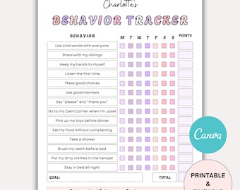 Editable Behavior Reward Chart for Kids, Printable Good Behavior Tracker, Kids Routine Chart for Home or Classroom, Instant Download