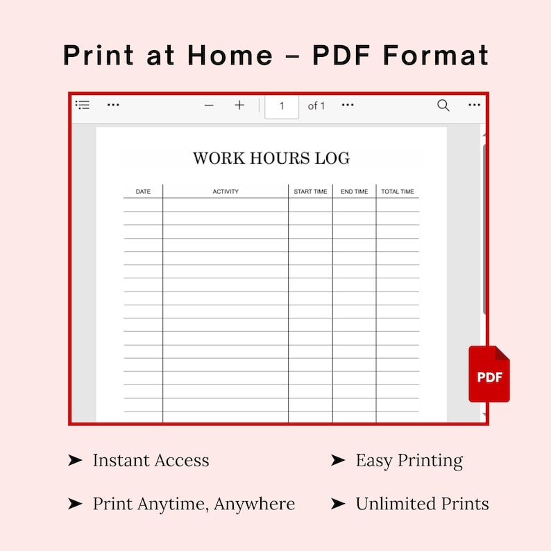 Work Log Printable: Time Sheet, Activity Tracker (PDF & WORD) - Etsy