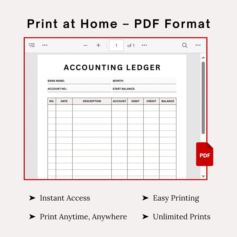 Printable Accounting Ledger General Ledger Sheet, Money Tracker and ...