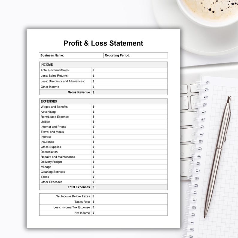 Profit and Loss Statement Template, Expense Report, Income Statement ...