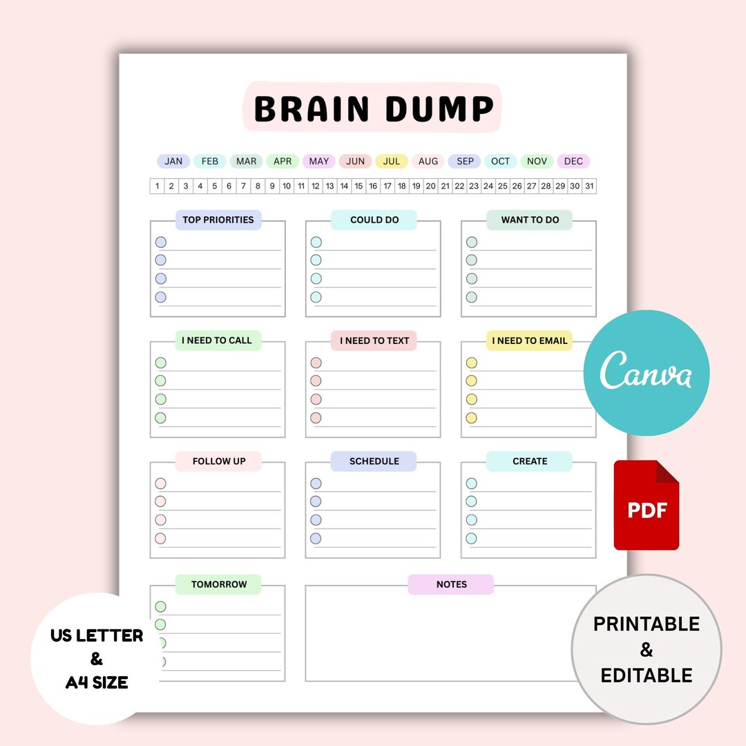ADHD Brain Dump Printable | Editable ADHD Daily Planner | to Do List ...