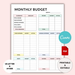Printable Monthly Budget Planner Template | Spending Tracker PDF | Budgeting Template | Money Tracker | Budgeting Worksheet | Budget Journal