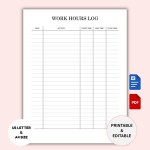 Work Log Printable: Time Sheet, Activity Tracker (PDF & WORD)