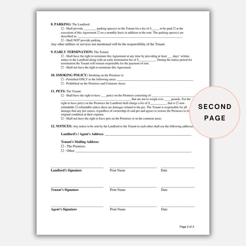 Editable Rental Agreement Template, Printable Lease Contract, Lease ...