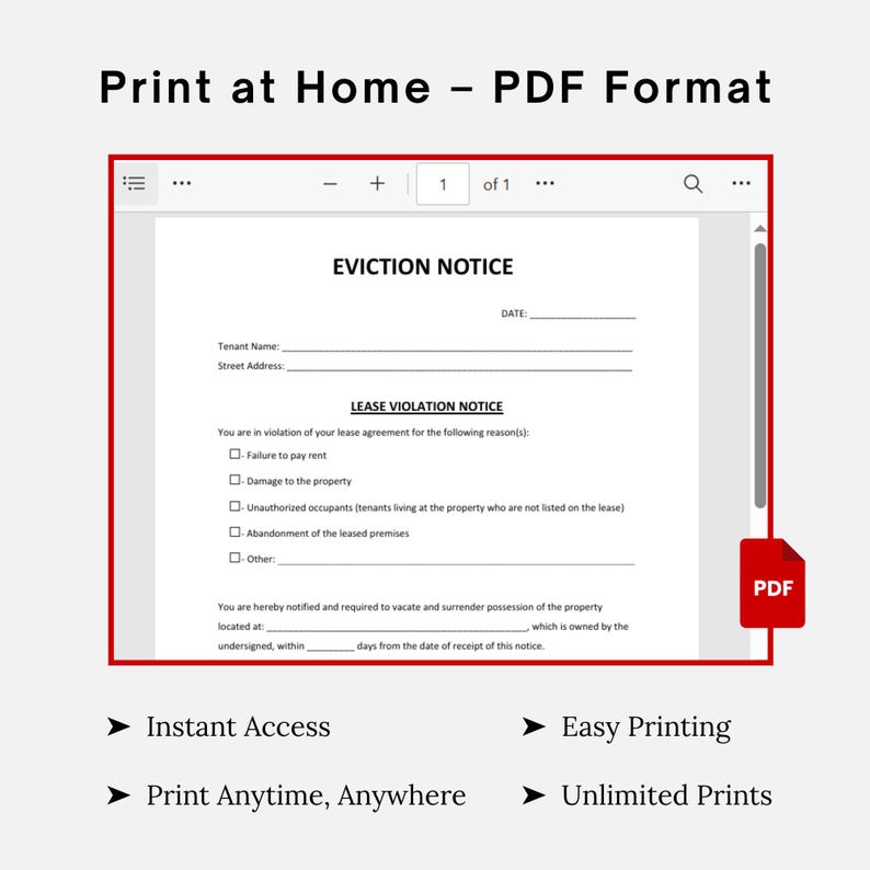 Editable Eviction Notice Template: Landlord Notice to Vacate (word, PDF ...