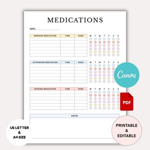 Weekly Medicine Schedule Printable | Medication Tracker | Daily Medication Log | Medicine Record | Vitamin Tracker | Medicine Intake Tracker