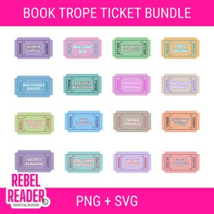 Book Trope Ticket Bundle PNG SVG File | Book Tropes | Spicy Book PNG | Romance Bundle | Bookish Ticket Bundle | Bookmark svg | Tickets