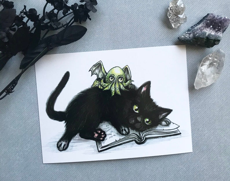cute-cthulhu-black-cat-art-print-7-x-5-etsy