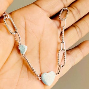 Chunky Silver Heart Chain Necklace - Waterproof Statement Jewelry - Gift for Her -  Everyday Layering Piece - Sterling Silver