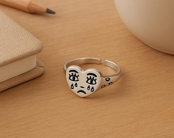 BIG LOVE RING ~ Anello cuore bombè regolabile in ACCIAIO INOSSIDABILE