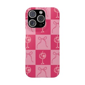 Funda para teléfono con lazo rosa, estampado de cinta a cuadros / 26 opciones de modelo