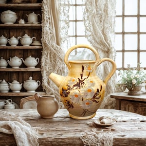 Vintage French Manosque Jug – Hand Painted Provence Pottery Vase – Rustic Ceramic Pitcher – Cottage Farmhouse Decor – 1970s France