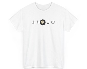 Camiseta ligera con latido de corazón de bola 8, camiseta de jugador de billar con electrocardiograma, camiseta unisex con línea de corazón de billar