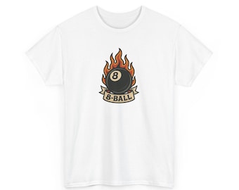Camiseta unisex con diseño de bola 8 en llamas para jugadores de billar. Regalo para aficionados al billar.