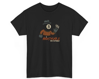 Camiseta de billar "Pesadilla en la calle 8", camiseta de Halloween con bola 8, regalo de billar espeluznante, camiseta unisex