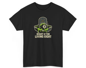 Camiseta de billar "Noche de los Ocho Vivientes", camiseta de Halloween de bola 8 zombi, regalo de billar espeluznante, camiseta unisex