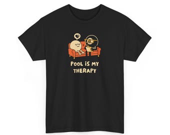 Camiseta "El billar es mi terapia", divertida camiseta de billar, terapeuta de bola blanca y bola 8, unisex, regalo para aficionados al billar