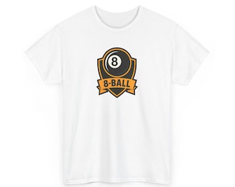 Camiseta unisex con insignia de bola 8 de billar, ideal como regalo para aficionados al billar.