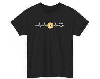 Camiseta con latido de corazón de bola 9, camiseta de jugador de billar con electrocardiograma, camiseta con línea de corazón de billar, camiseta unisex