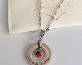 Personalized gold-plated stainless steel necklace – Engraved circle with – first name, sweet word or pictogram – women's gift – birth