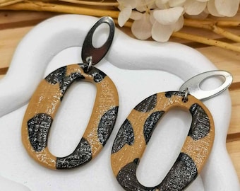 Leopard earrings – Animal effect polymer clay – Shiny resin – Stainless steel – Original women’s gift