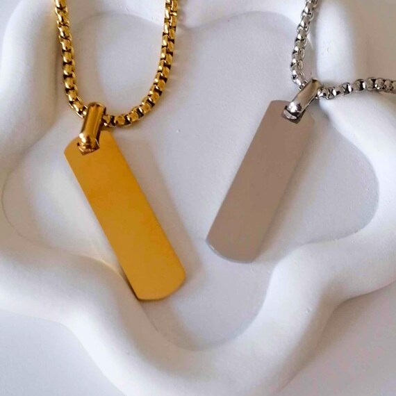 Personalized men's necklace - Gold engraving - Father's Day jewelry - Dad gift - Gold or silver 316L stainless steel - Engraved men's jewelry