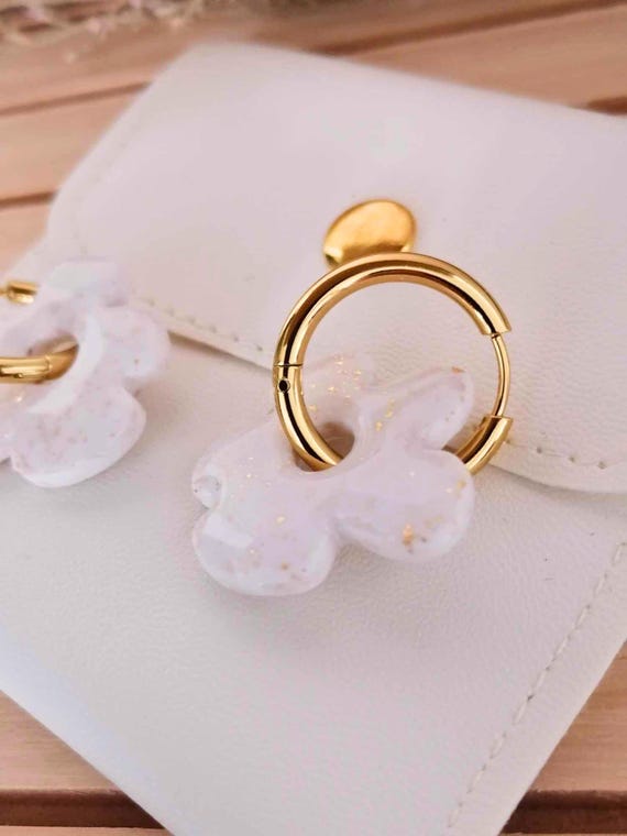 Polymer Clay Flower Earrings - Fine Sand Color - Stainless Steel Hoops - Lightweight Handmade Jewelry - Women's Gift ...