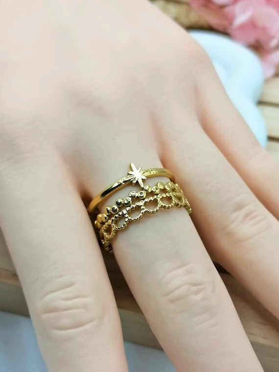 Adjustable stainless steel ring - Star lace ring - Bohemian chic spirit - gold color - trendy ring - Hypoallergenic jewelry