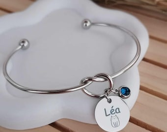 Personalized adjustable stainless steel bangle bracelet – Engraved with first name, initials or message – Gift for women, couple bracelet, mother, friend